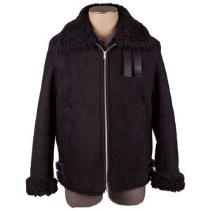 JIL SANDER black leather shearling fur heavy coat